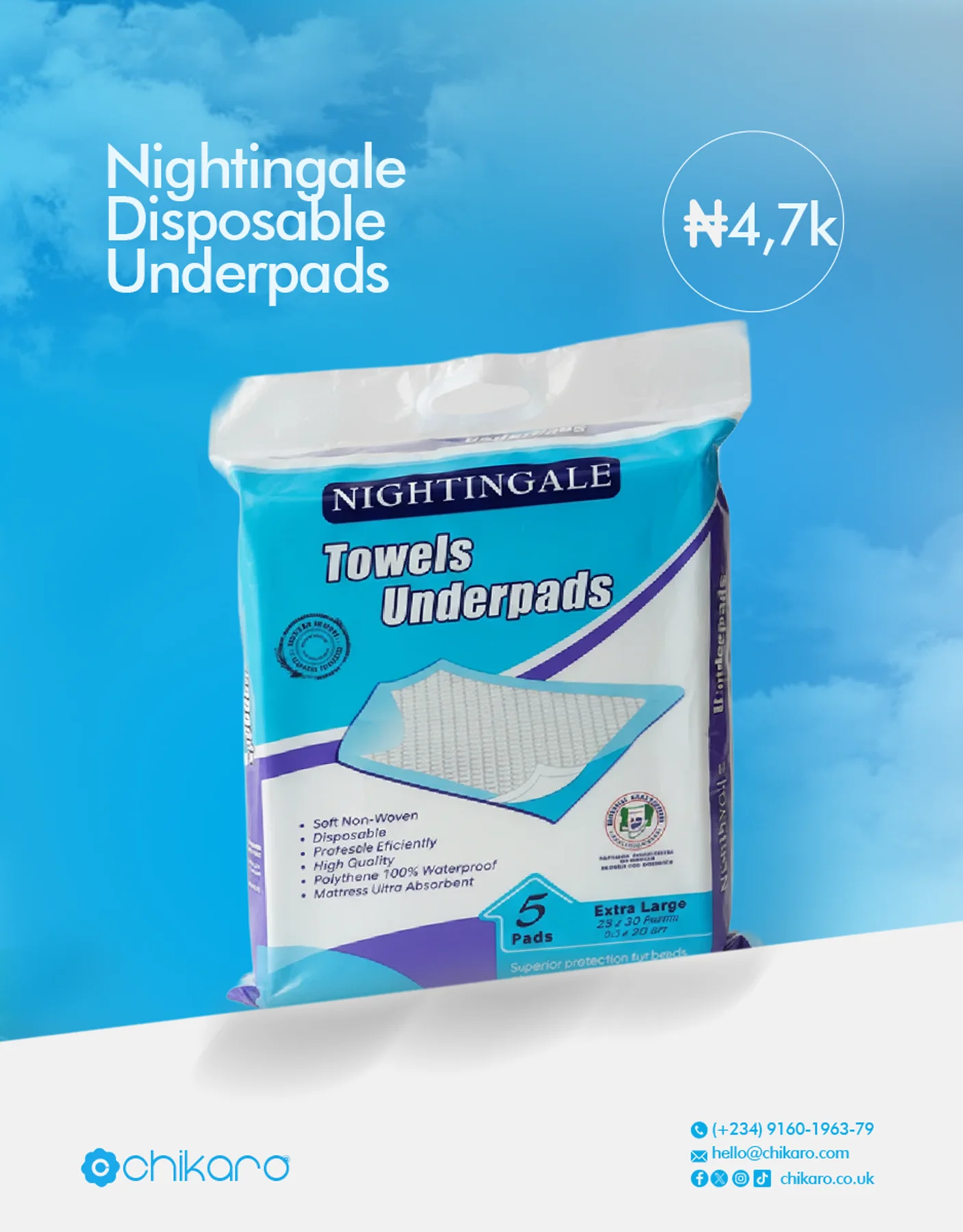 Nightingale Disposable Underpads – Absorbent, Waterproof Sheets — Pregnancy — Chikaro